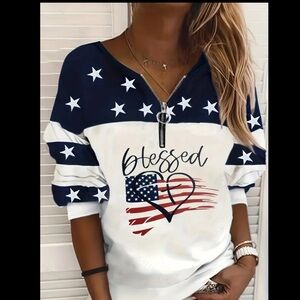 Women's Navy and White Star Print Top